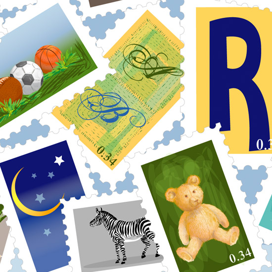Stamp Collection-Personalized baby Name Art